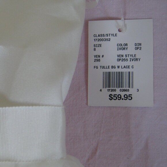David's Bridal Flower Girl Dress New w/tags Ivory Sz 8 Satin Bodice, Lace, Tulle - Picture 5 of 8